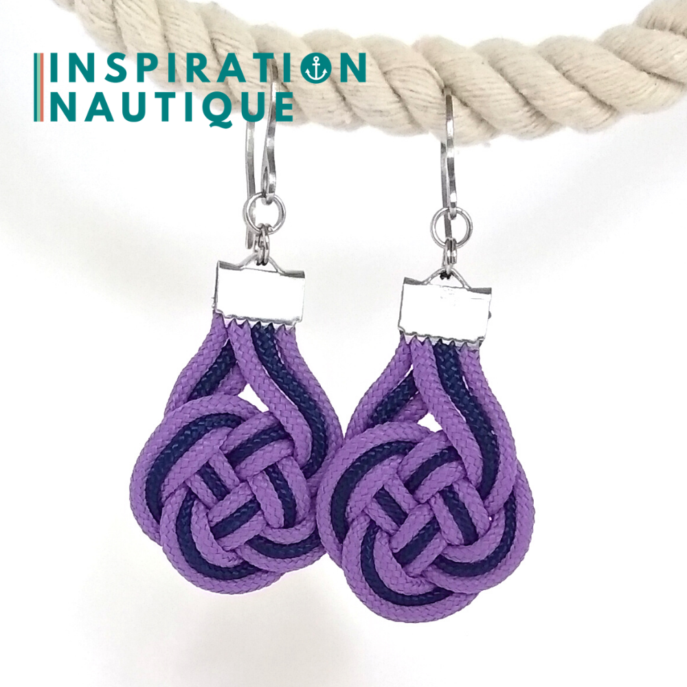 Boucles d'oreilles Double Coin Knot, Lilas et marine