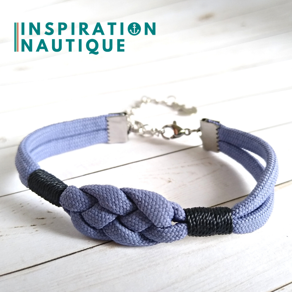 Bracelet marin avec noeud de carrick, unisexe, en paracorde 550 et acier inoxydable, Lavande mauve, surliure marine, Medium