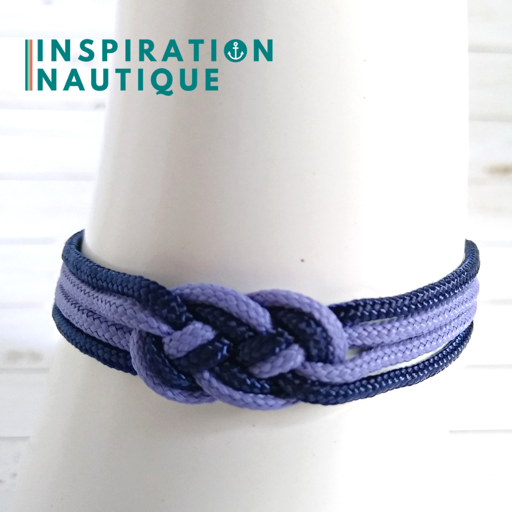 Bracelet marin avec mini noeud de carrick double, Lavande mauve et marine, Medium