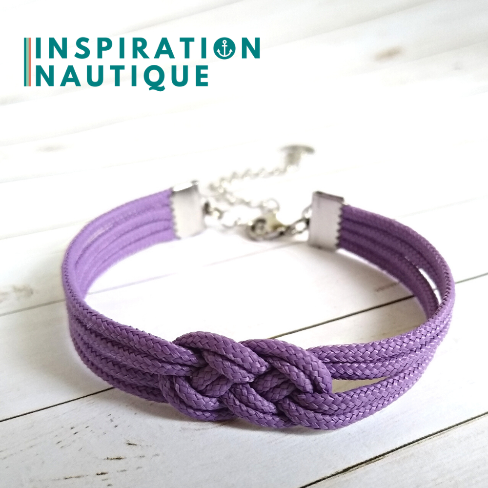 Bracelet marin avec mini noeud de carrick double, Lilas, Medium