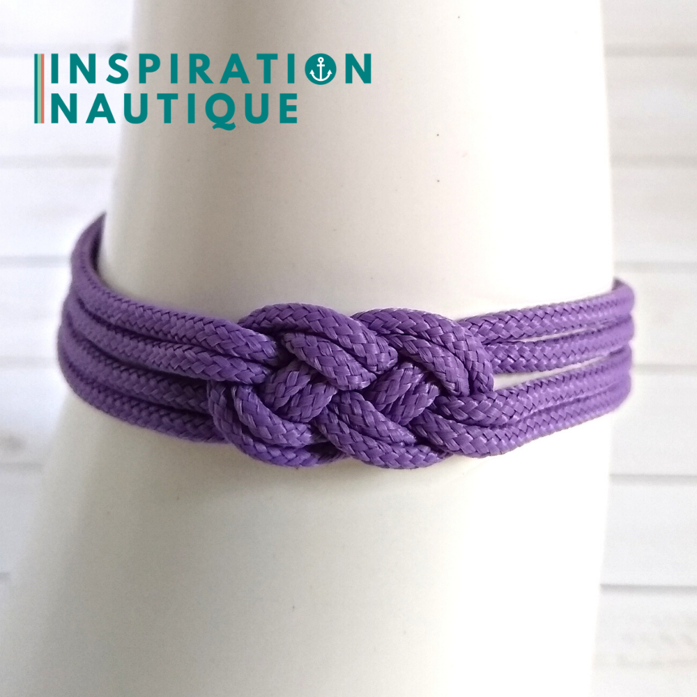 Bracelet marin avec mini noeud de carrick double, Lilas, Medium