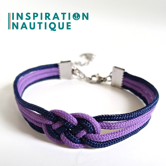 Bracelet marin avec mini noeud de carrick double, Lilas et marine, Medium