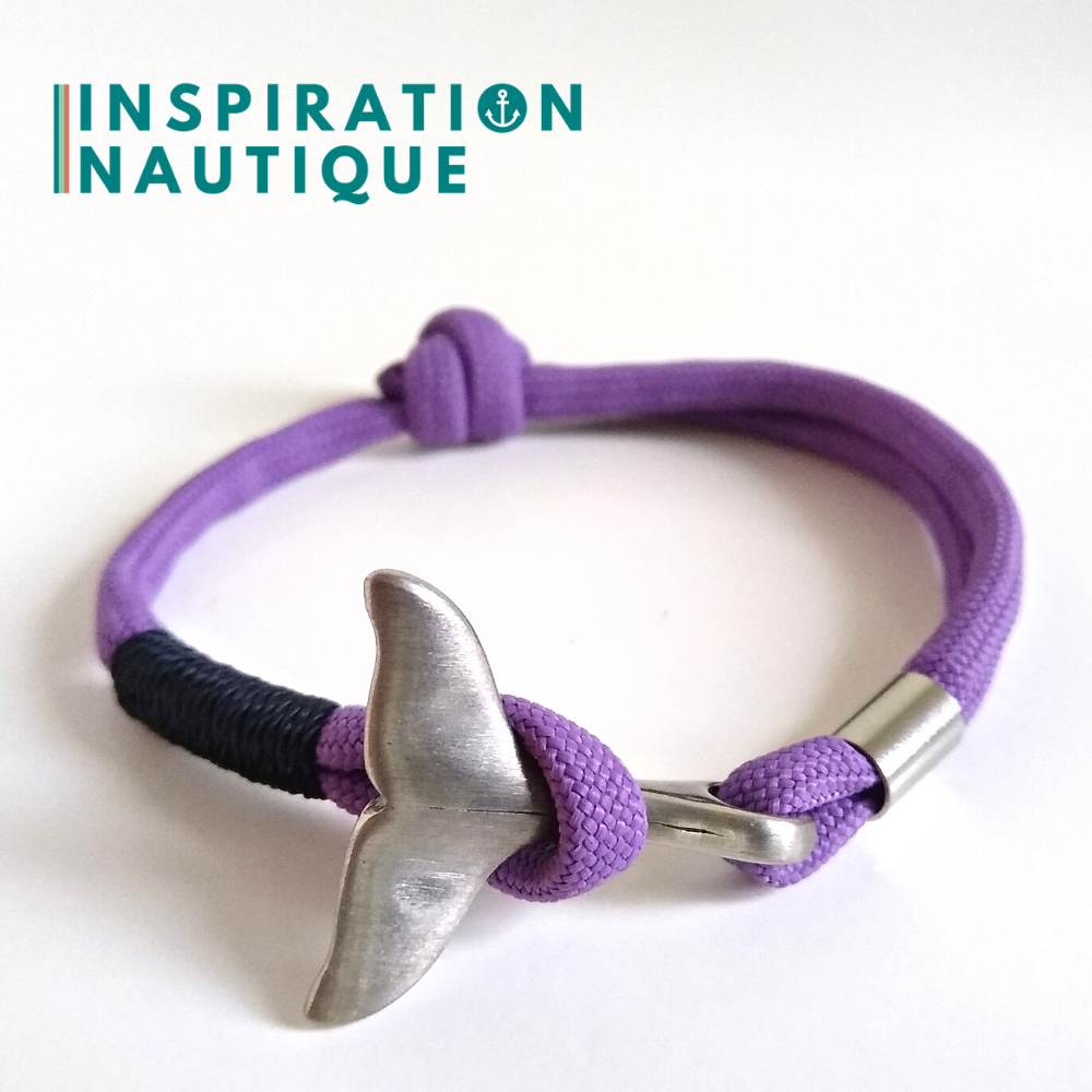 Bracelet marin avec queue de baleine en paracorde 550 et acier inoxydable, ajustable, Lilas, Surliure marine, Medium