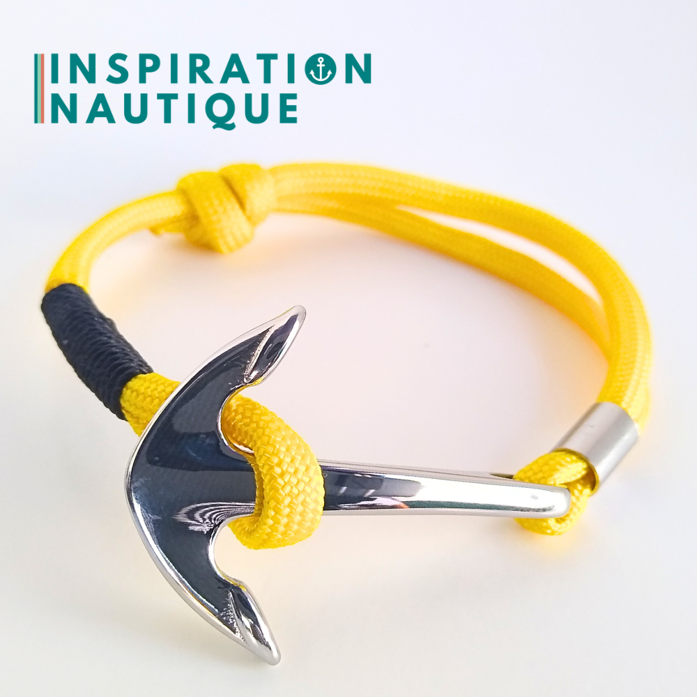 Bracelet marin avec ancre en paracorde 550 et acier inoxydable, ajustable, Jaune