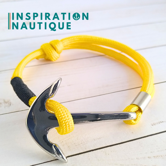 Bracelet marin avec ancre en paracorde 550 et acier inoxydable, ajustable, Jaune