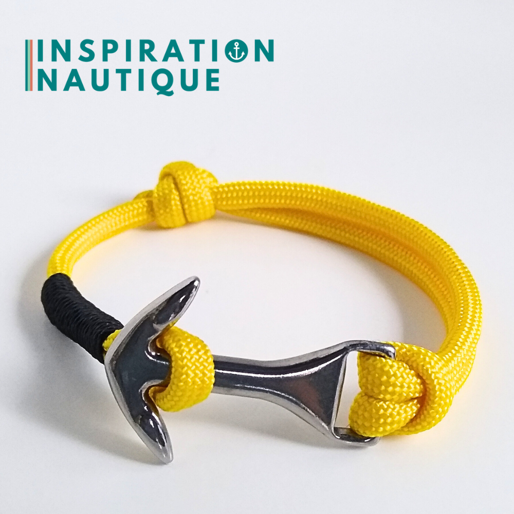 Bracelet marin avec ancre moyenne en paracorde 550 et acier inoxydable, ajustable, Jaune