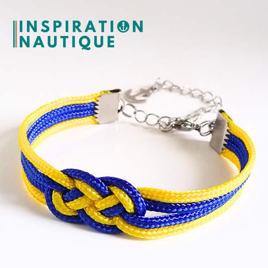 Bracelet marin avec mini noeud de carrick double, Jaune et bleu, Small