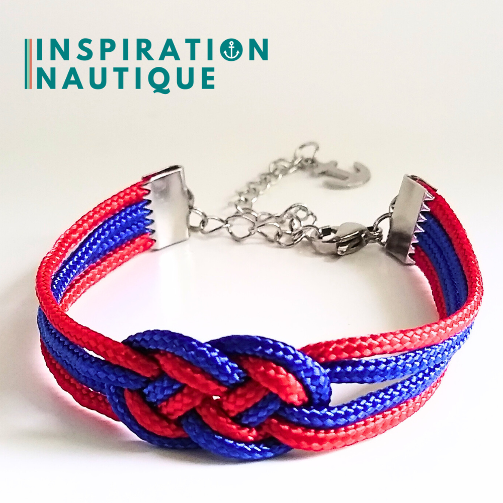 Bracelet marin avec mini noeud de carrick double, Rouge et bleu