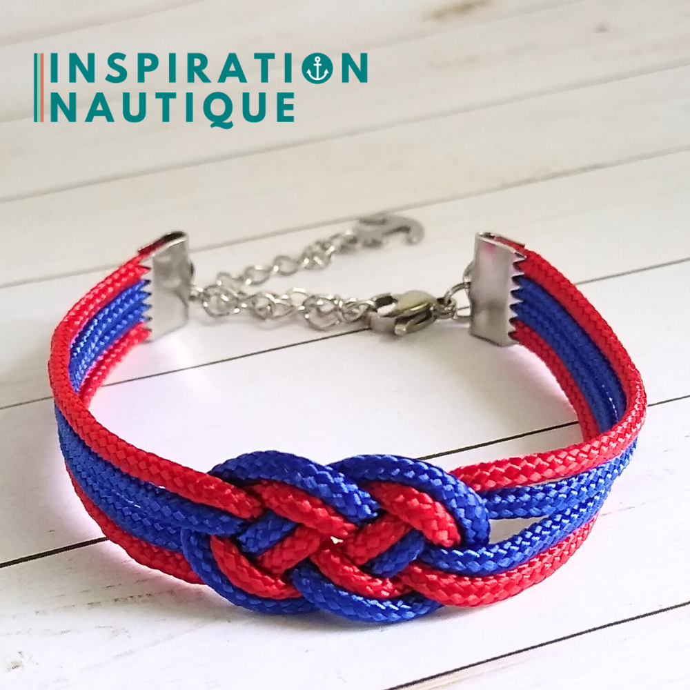 Bracelet marin avec mini noeud de carrick double, Rouge et bleu