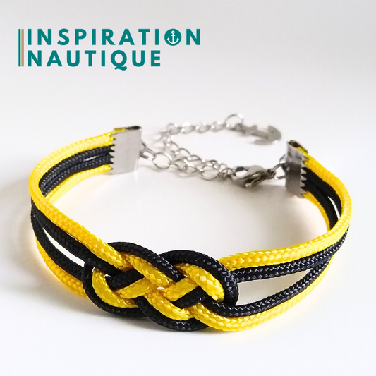 Bracelet marin avec mini noeud de carrick double, Jaune et noir, Small