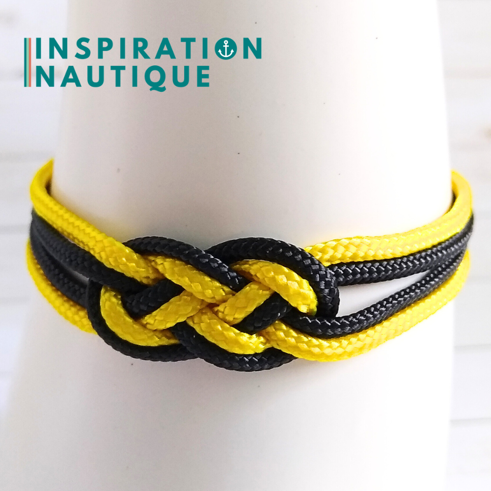 Bracelet marin avec mini noeud de carrick double, Jaune et noir, Small