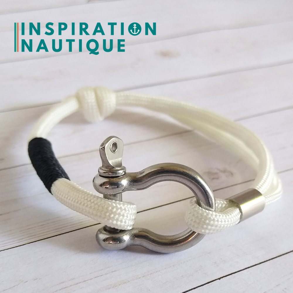 Bracelet marin avec manille en paracorde 550 et acier inoxydable, ajustable, Blanc