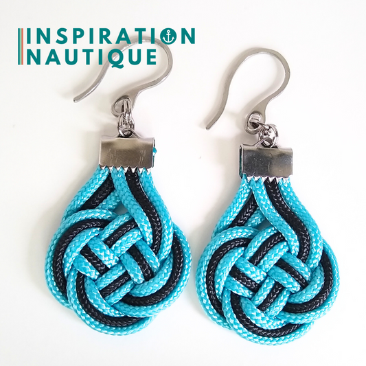 Boucles d'oreilles Double Coin Knot, Turquoise et noir
