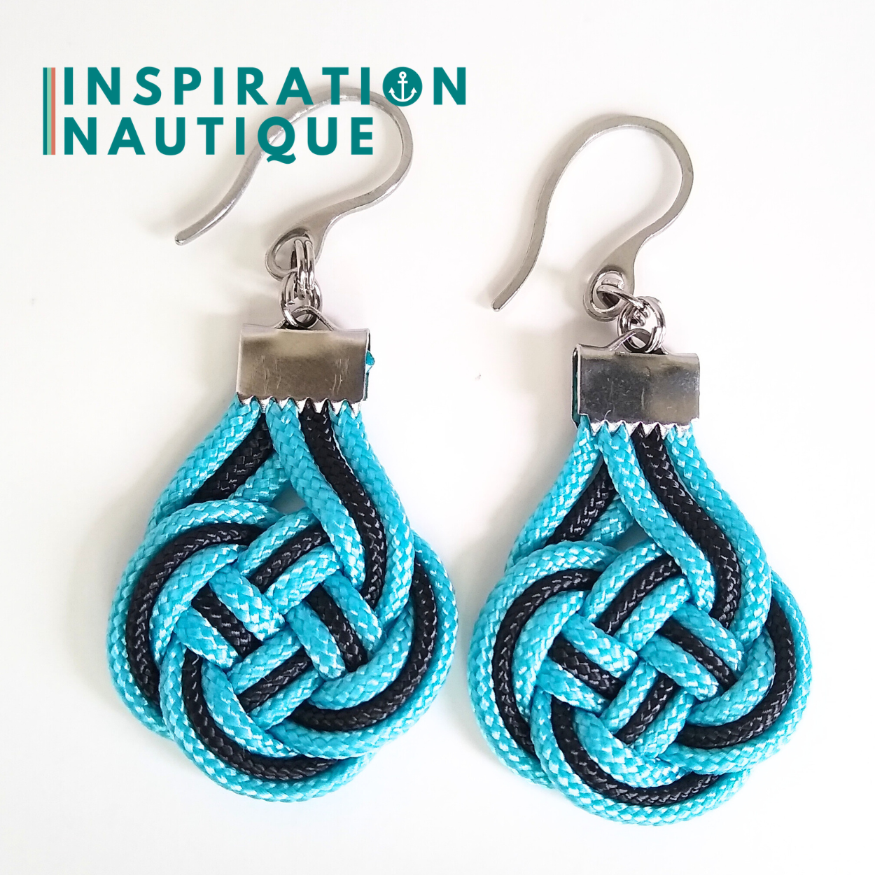 Boucles d'oreilles Double Coin Knot, Turquoise et noir