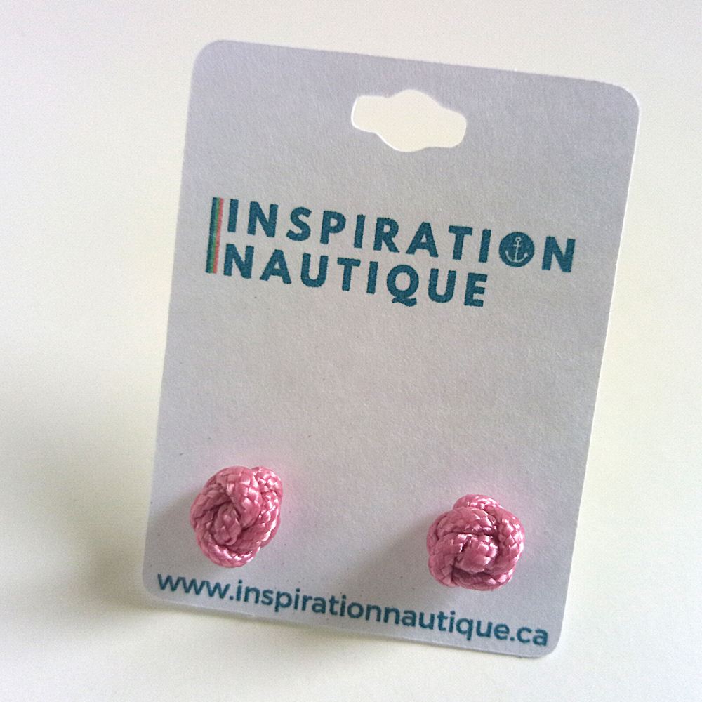 Boucles d'oreilles nautiques, boutons en noeud de sifflet de bosco, Lavande rose