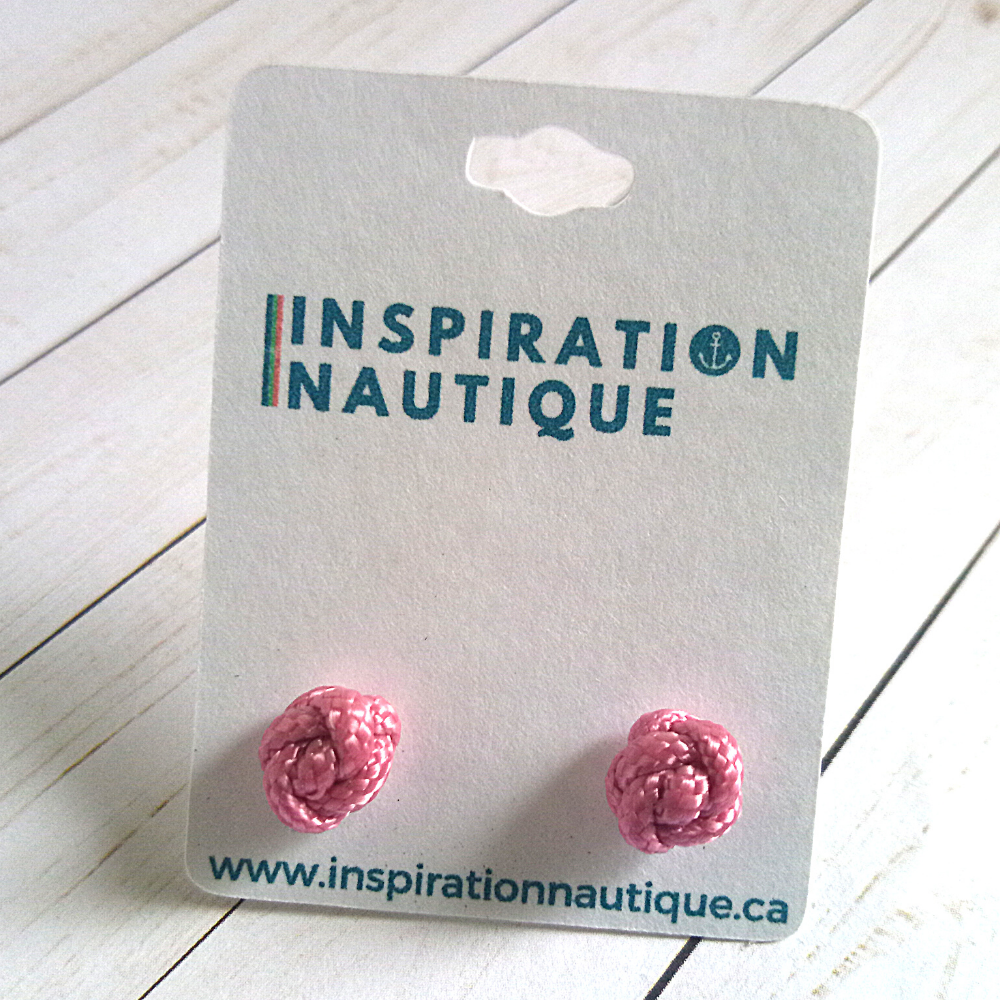 Boucles d'oreilles nautiques, boutons en noeud de sifflet de bosco, Lavande rose