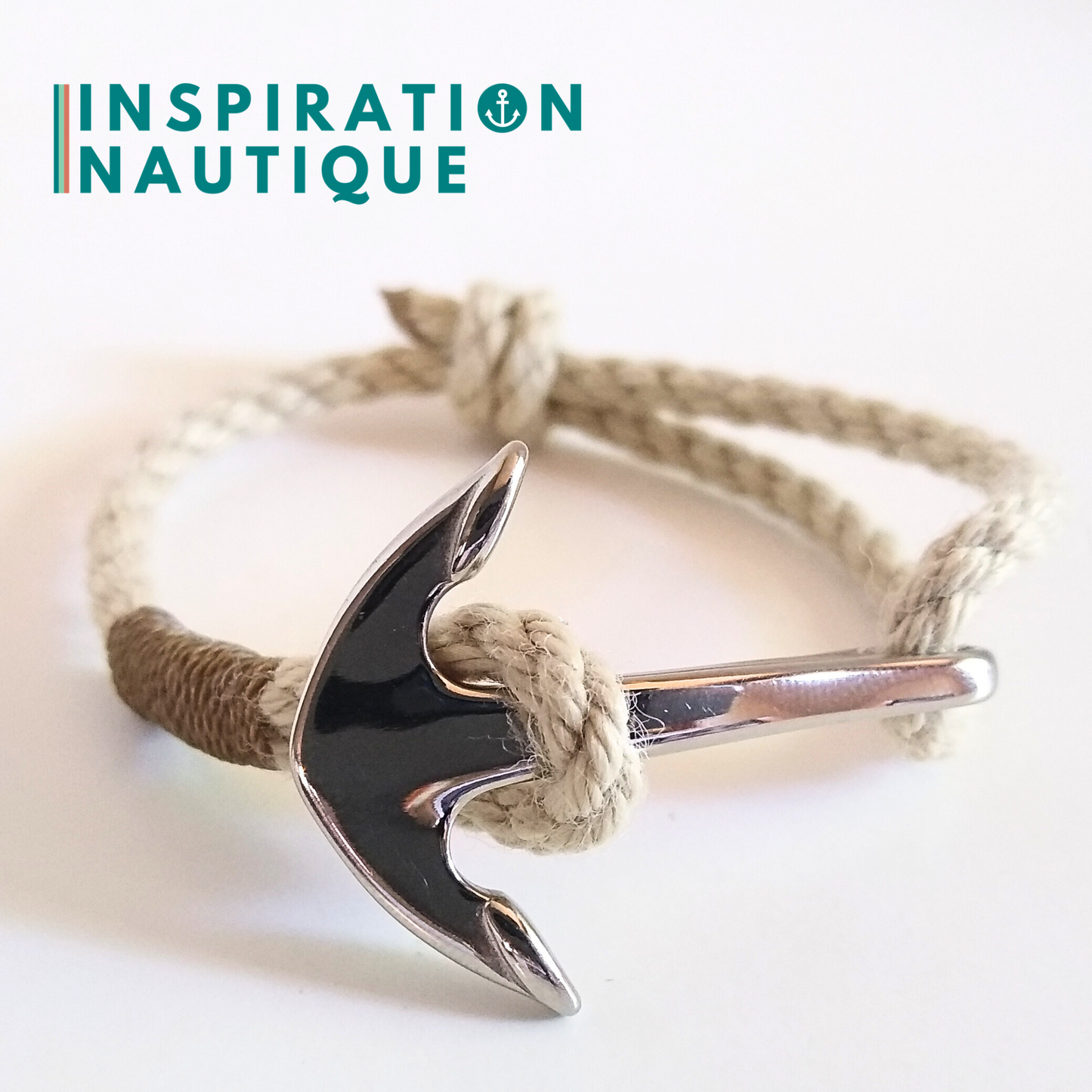 Bracelet marin avec ancre en cordage de bateau et acier inoxydable, ajustable, Naturel et couleurs variées