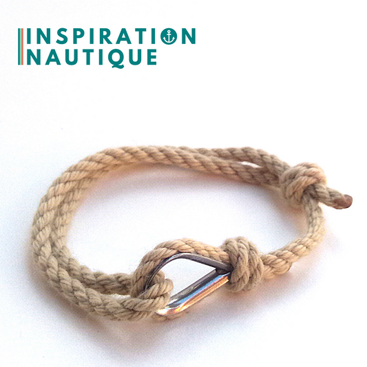 Bracelet marin avec cosse en cordage de bateau authentique et acier inoxydable, Médium