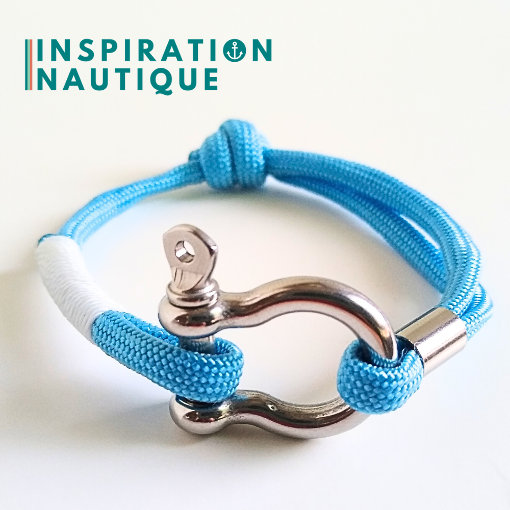 Bracelet marin avec manille en paracorde 550 et acier inoxydable, ajustable, Bleu pâle