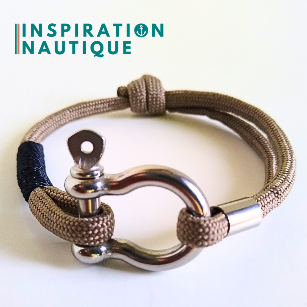 Bracelet marin avec manille en paracorde 550 et acier inoxydable, ajustable, Sable, surliure marine, Medium