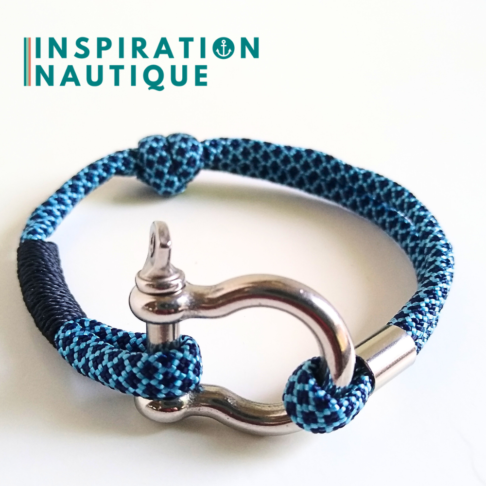 Bracelet marin avec manille en paracorde 550 et acier inoxydable, ajustable, Marine et bleu pâle, diamants, Medium