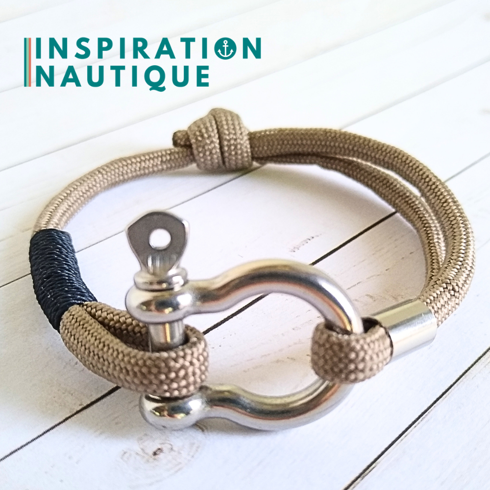 Bracelet marin avec manille en paracorde 550 et acier inoxydable, ajustable, Sable, surliure marine, Medium