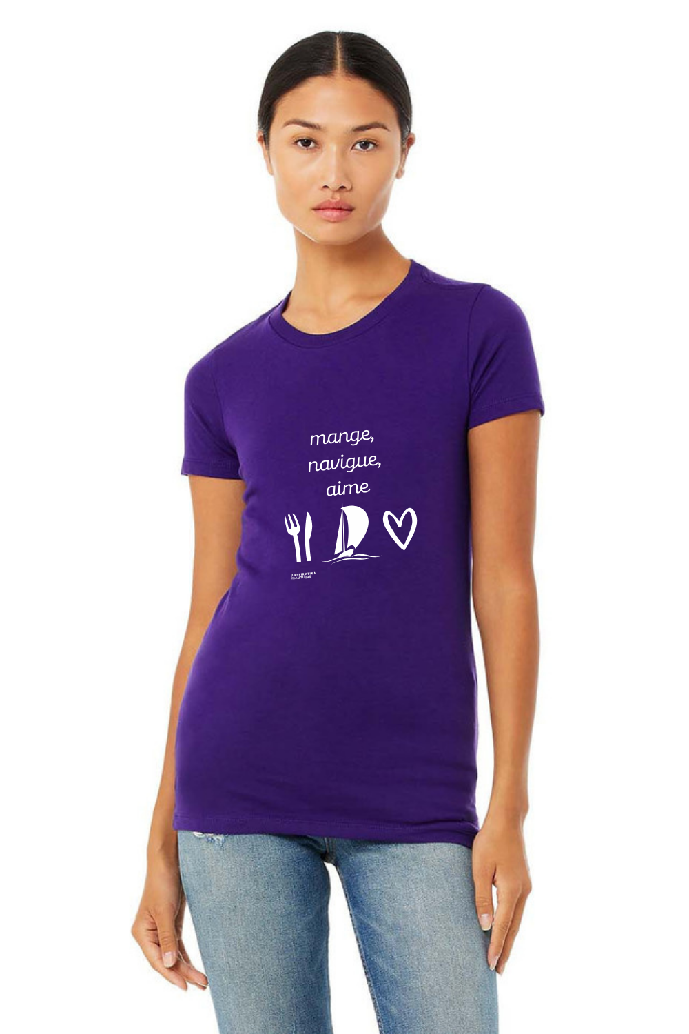 T-shirt femme - Mange, navigue, aime (voilier) - Visuel blanc