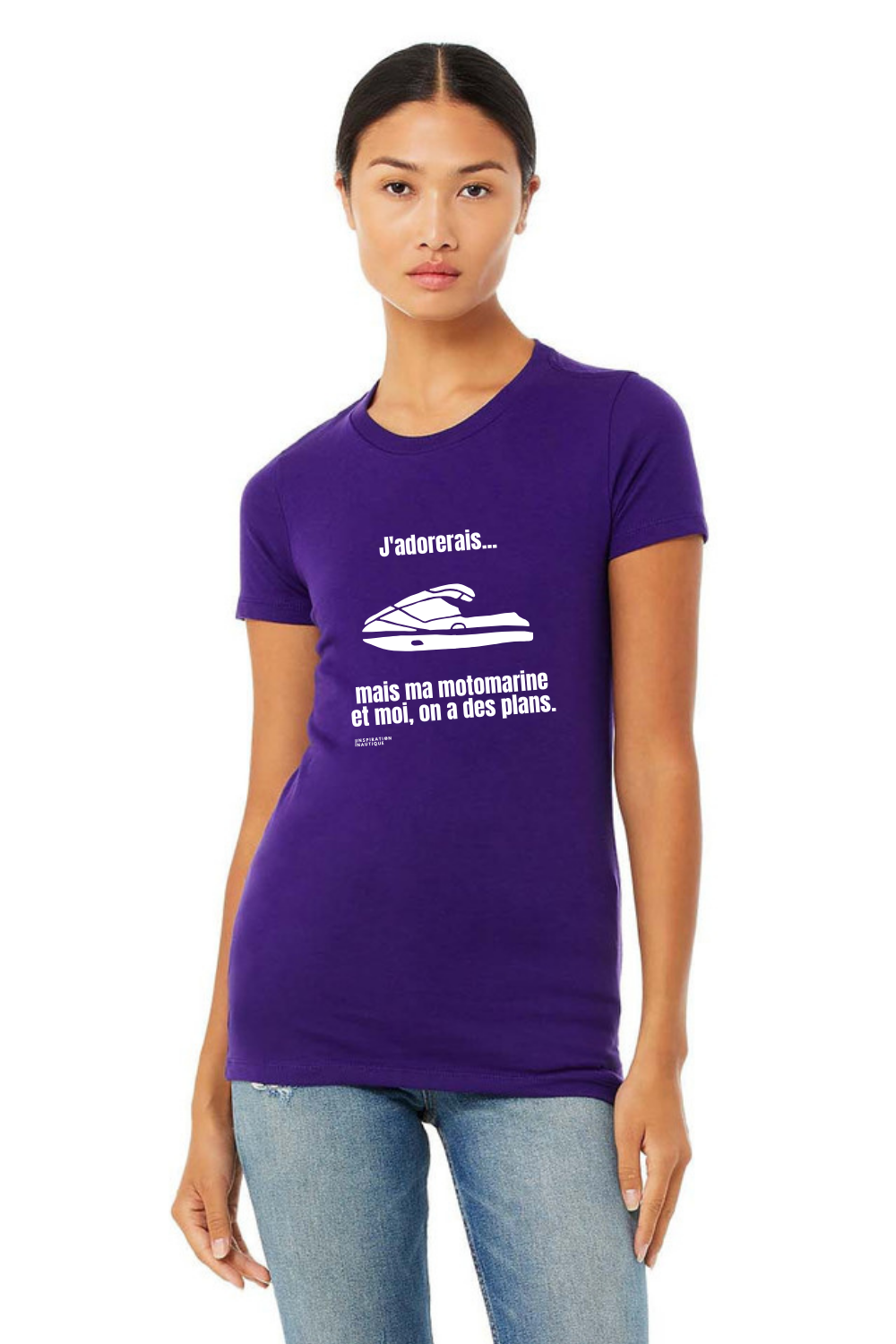 T-shirt femme - J'adorerais... mais ma motomarine et moi, on a des plans - Visuel blanc