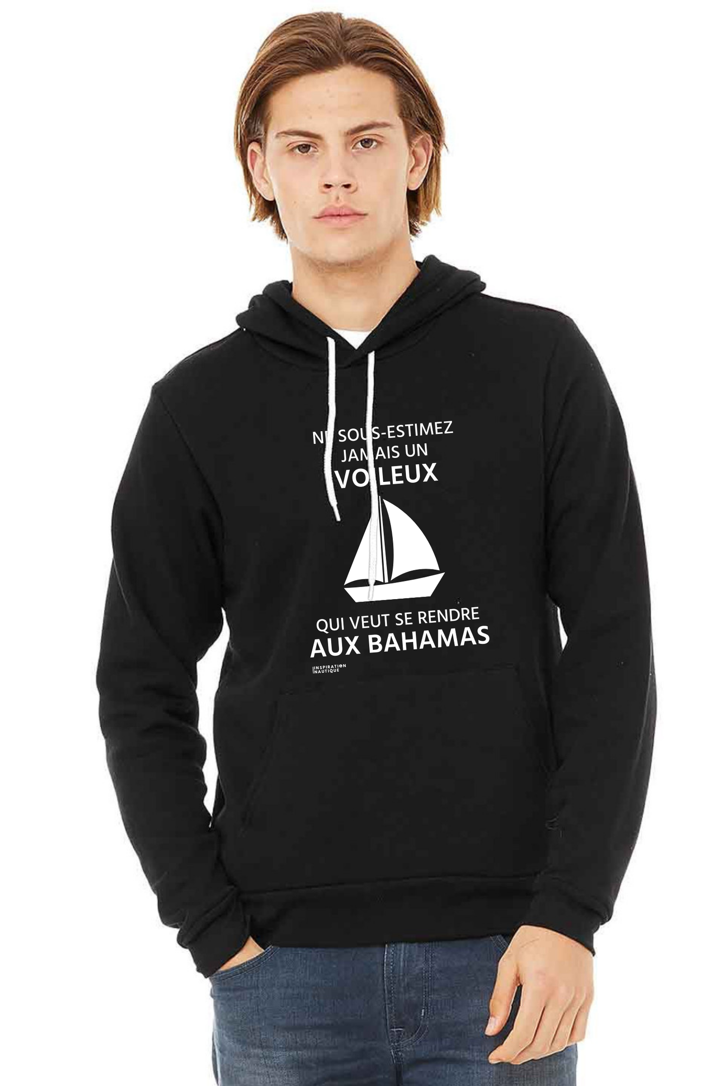 Kangourou unisexe - Ne sous-estimez jamais un voileux qui veut se rendre aux Bahamas - Visuel blanc