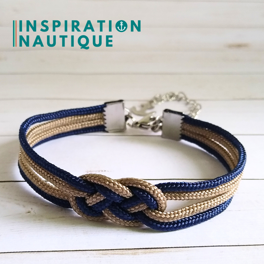 Bracelet marin avec mini noeud de carrick double, Sable et marine, Medium