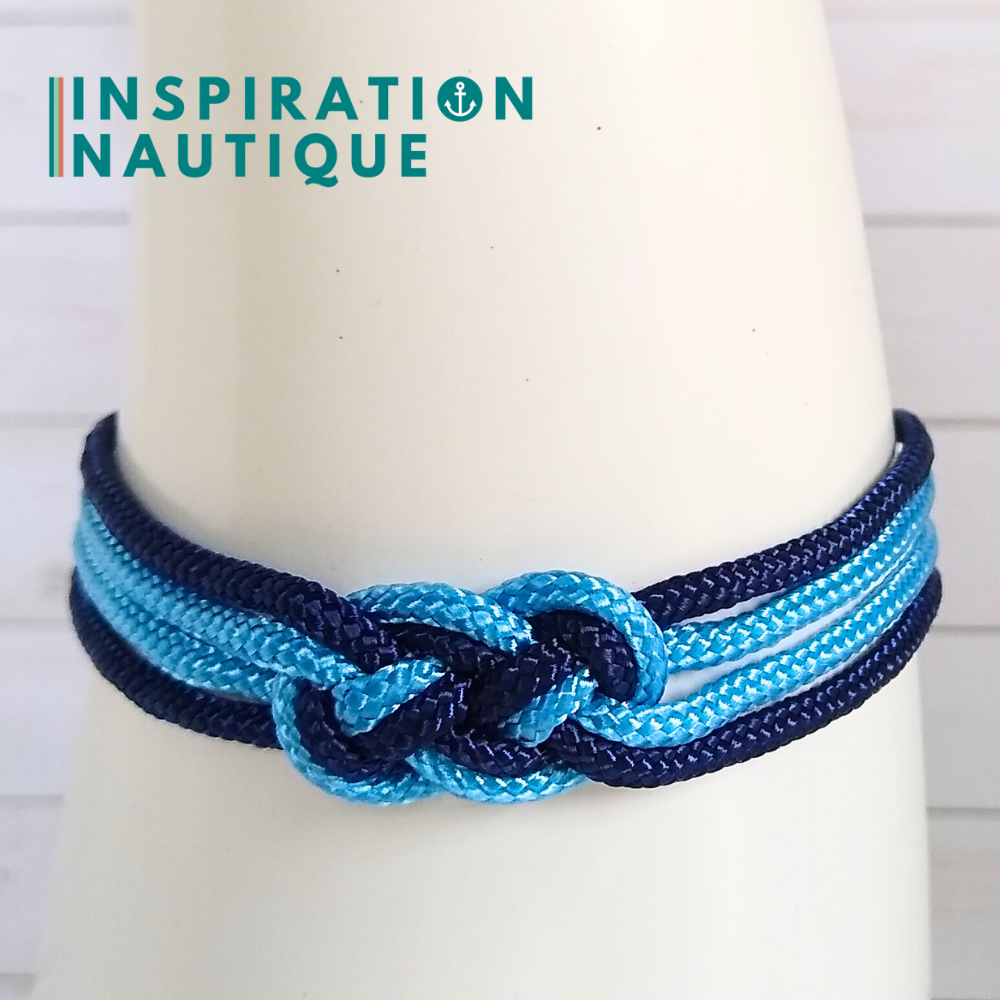Bracelet marin avec mini noeud de carrick double, Bleu pâle et marine, Medium