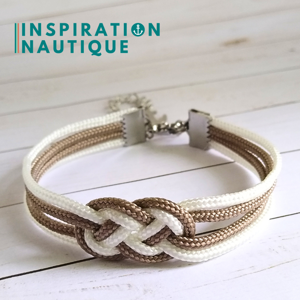 Bracelet marin avec mini noeud de carrick double, Sable et blanc