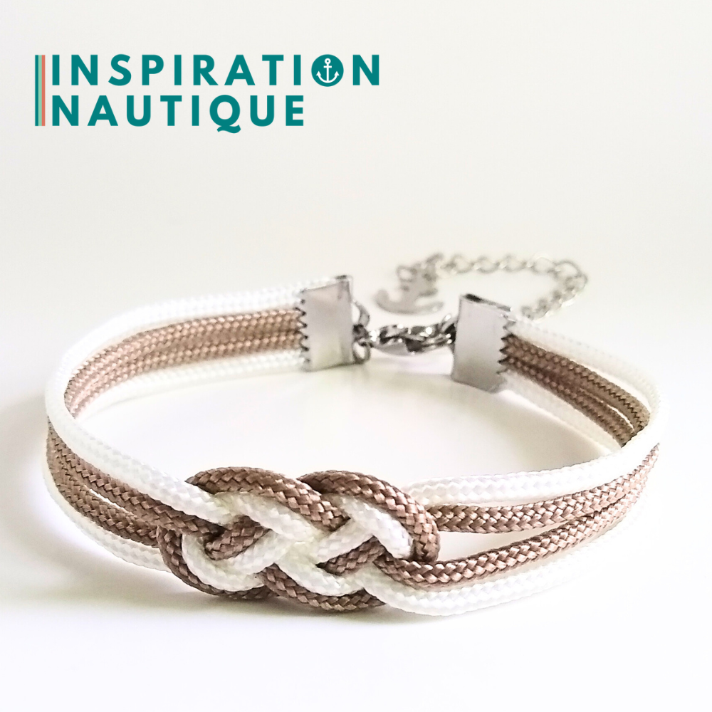 Bracelet marin avec mini noeud de carrick double, Sable et blanc