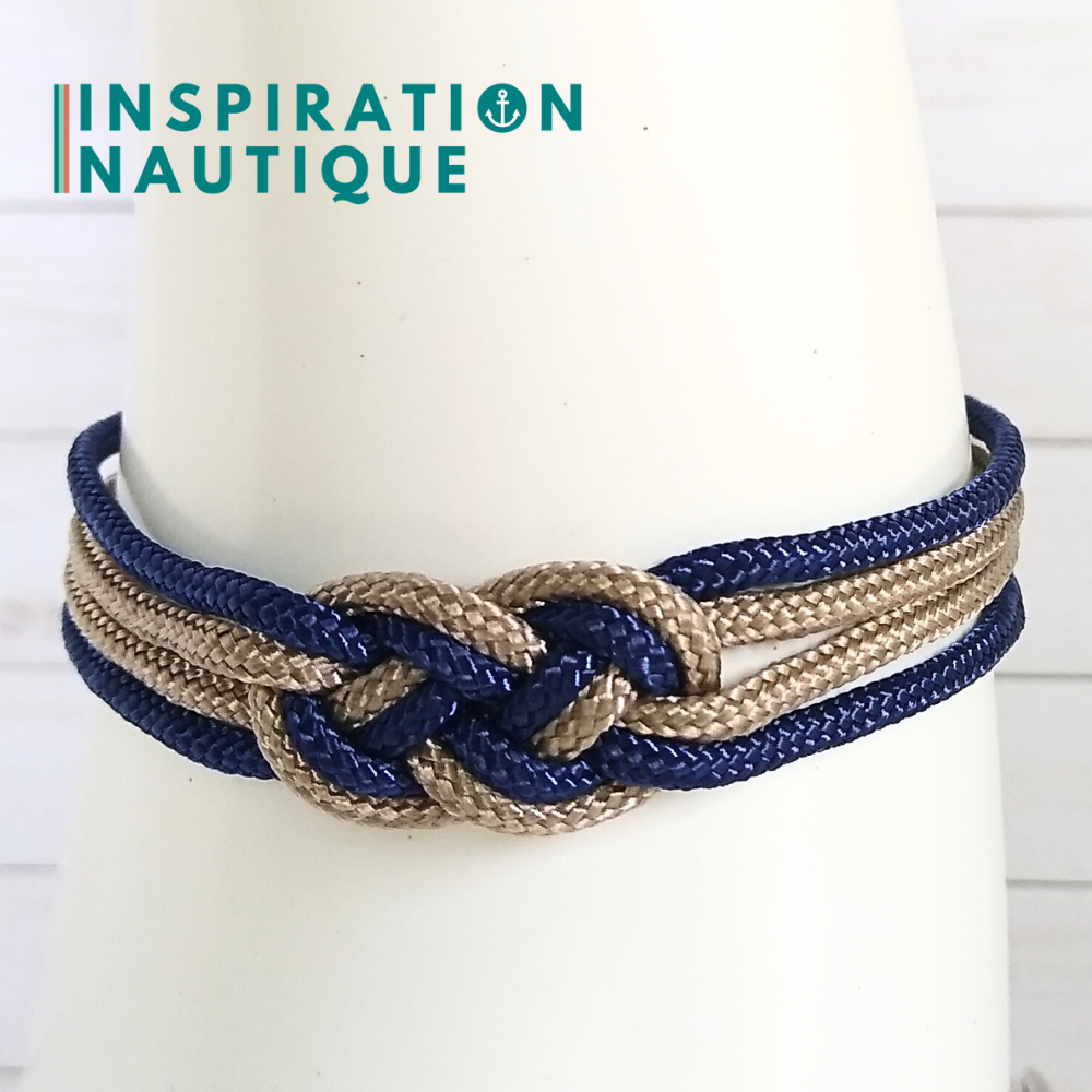 Bracelet marin avec mini noeud de carrick double, Sable et marine, Medium