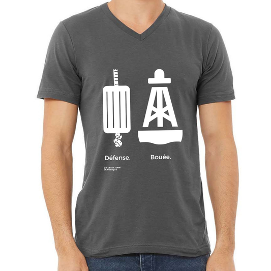T-shirt unisexe col en V - Bouée vs défense - Visuel blanc