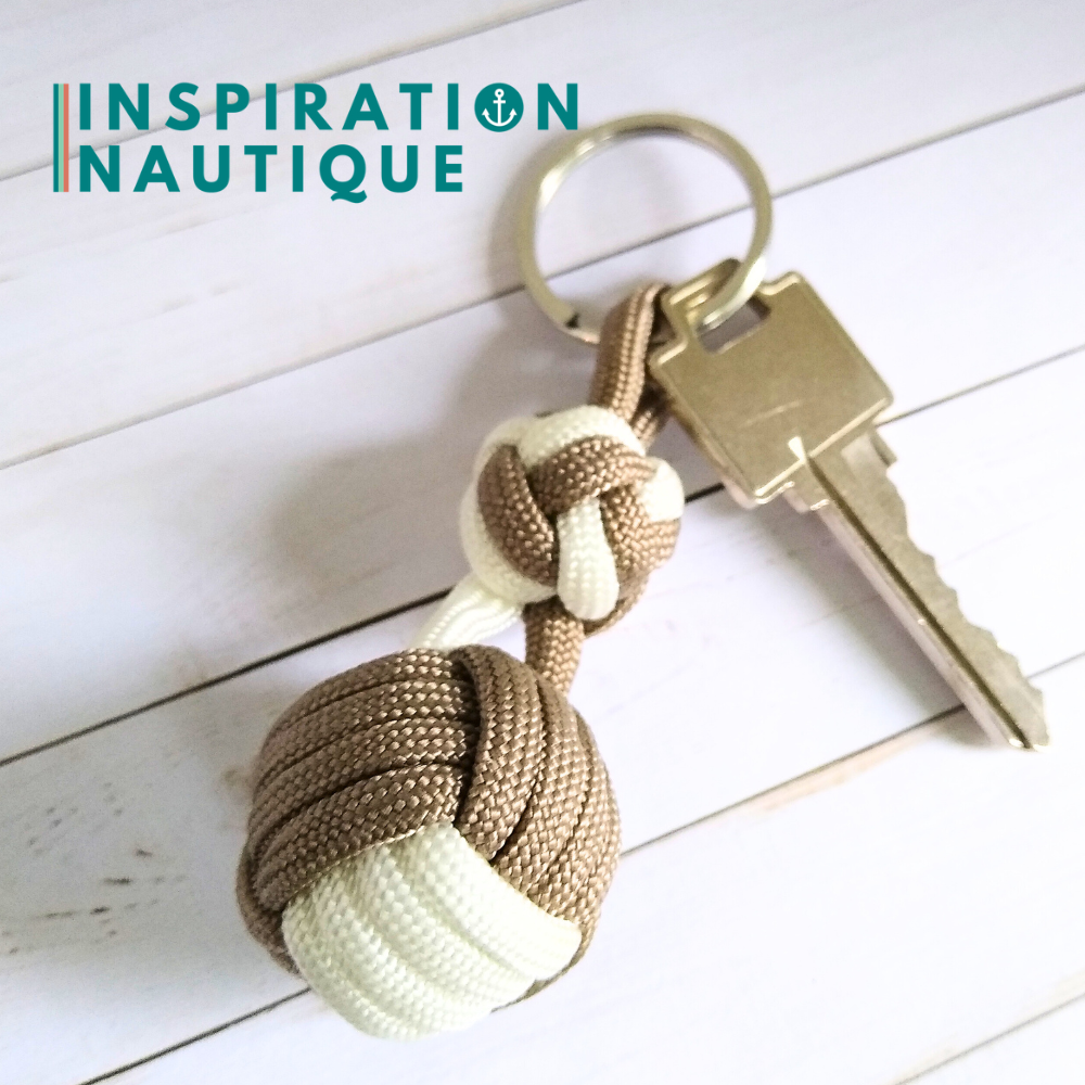 Porte-clé noeud poing de singe et double noeud de sifflet de bosco, Blanc et sable