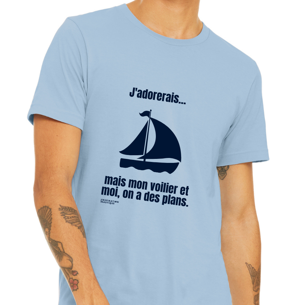 T-shirt unisexe col rond - J'adorerais... mais mon voilier et moi, on a des plans - Visuel marine