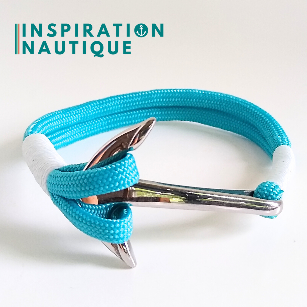 Bracelet marin avec ancre en paracorde 550 et acier inoxydable, Turquoise