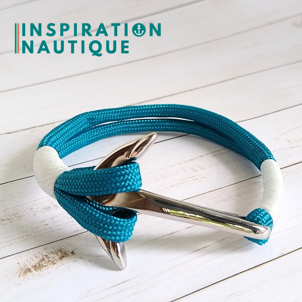 Bracelet marin avec ancre en paracorde 550 et acier inoxydable, Bleu Caraïbes