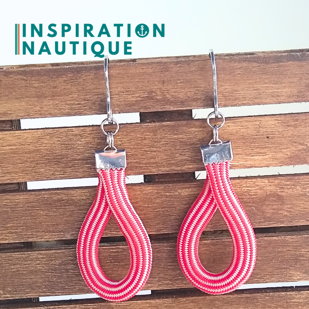 Boucles d'oreilles Goutte, Rouge et blanc ligné