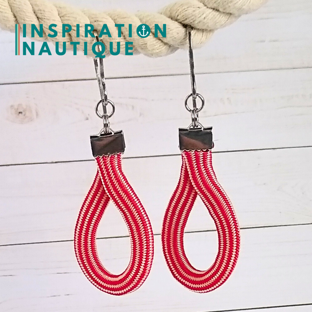 Boucles d'oreilles Goutte, Rouge et blanc ligné