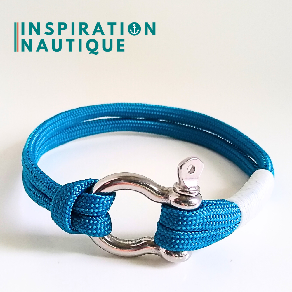 Bracelet marin avec manille en paracorde 550 et acier inoxydable, Bleu Caraïbes