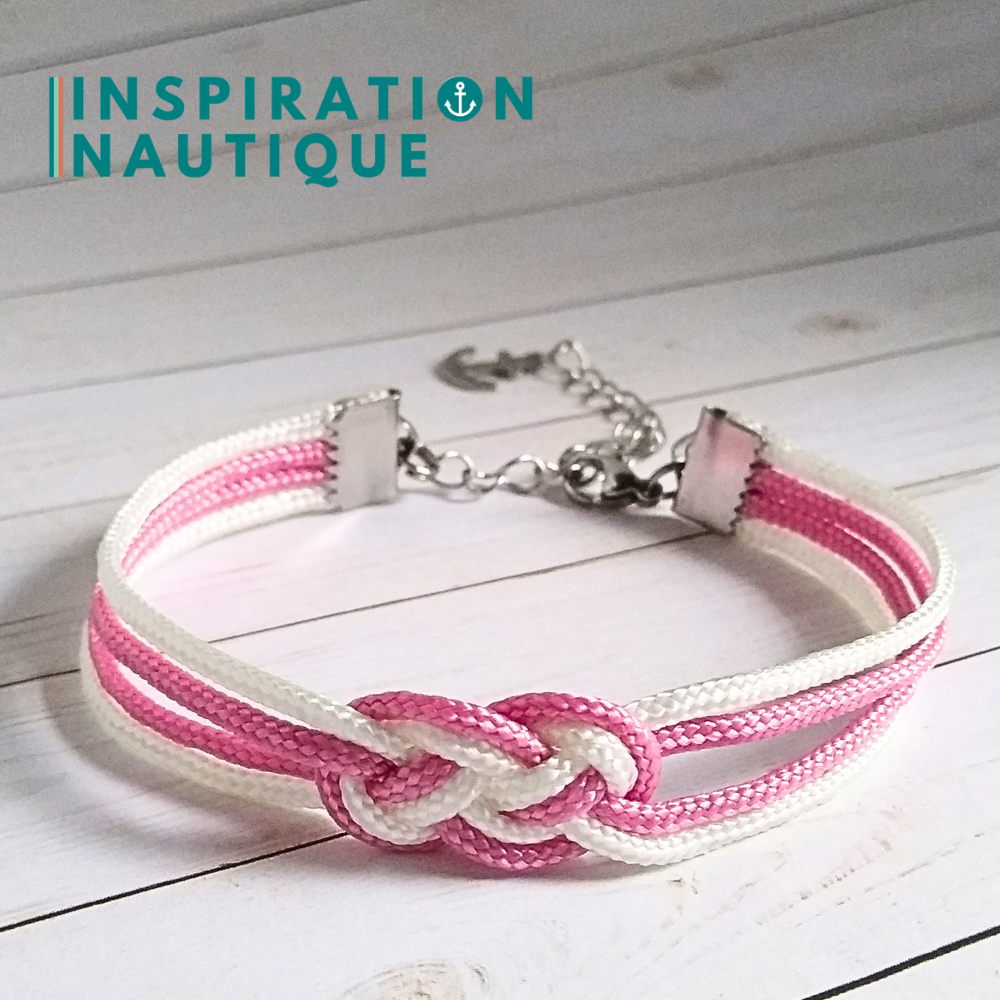 Bracelet marin avec mini noeud de carrick double, Lavande rose et blanc, Medium