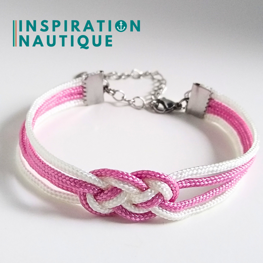 Bracelet marin avec mini noeud de carrick double, Lavande rose et blanc
