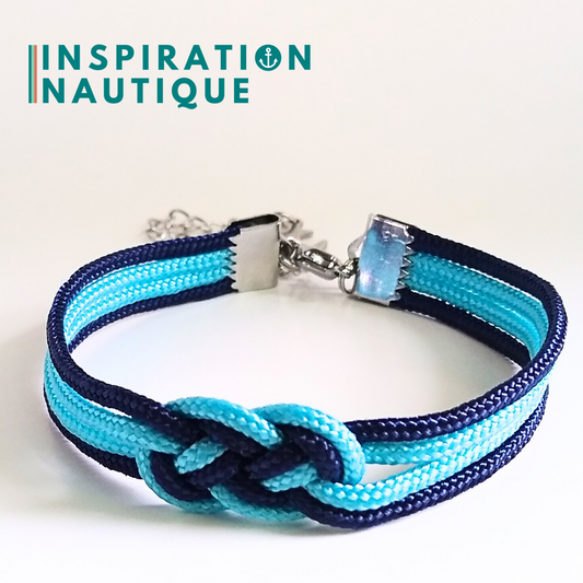 Bracelet marin avec mini noeud de carrick double, Turquoise et marine, Medium