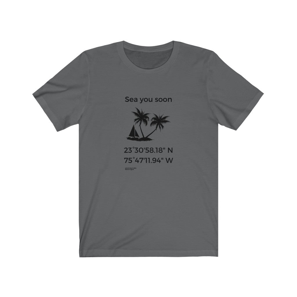 Unisex t-shirt: Sea you soon (sailboat and island) - Black visual
