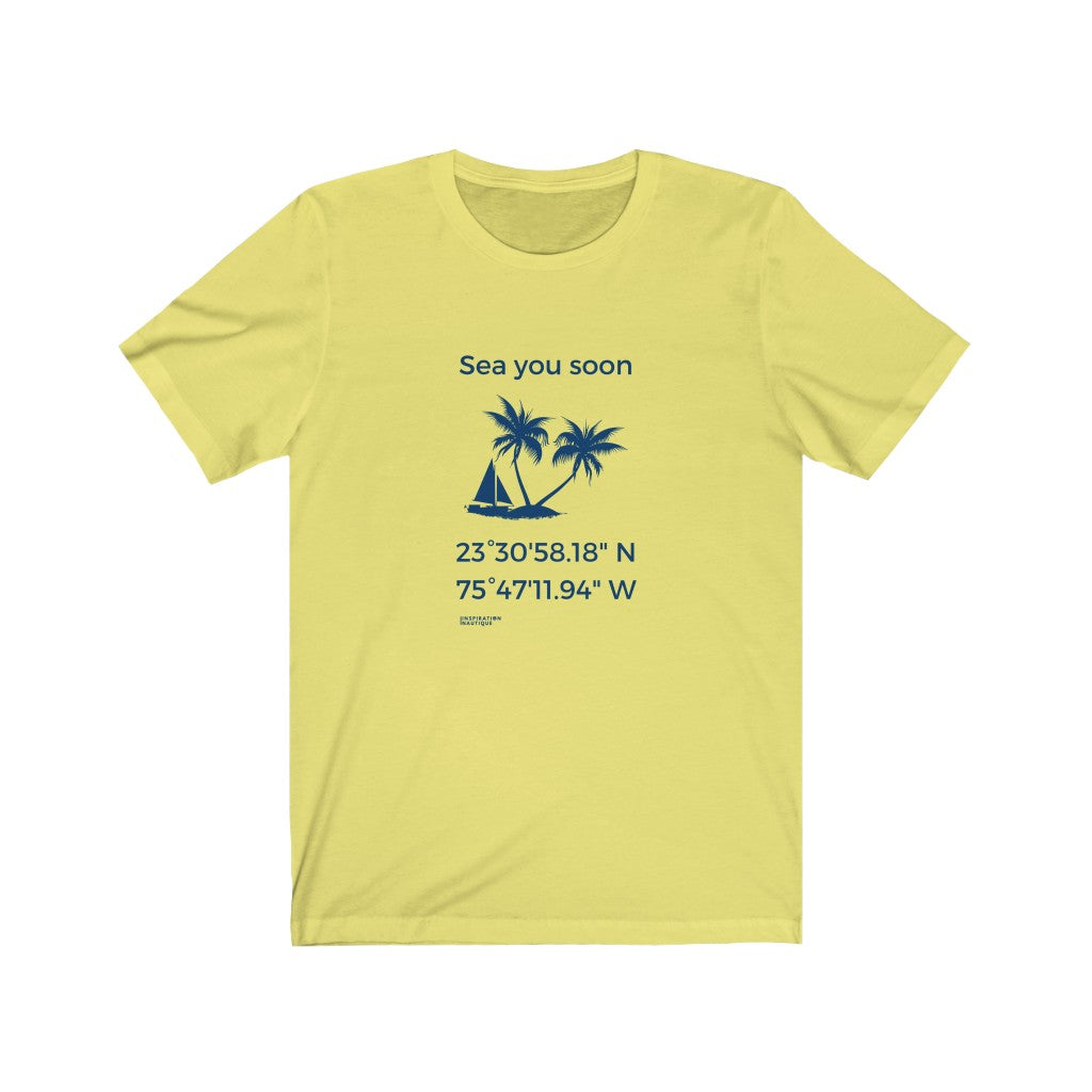 Unisex t-shirt: Sea you soon (sailboat and island) - Marine visual