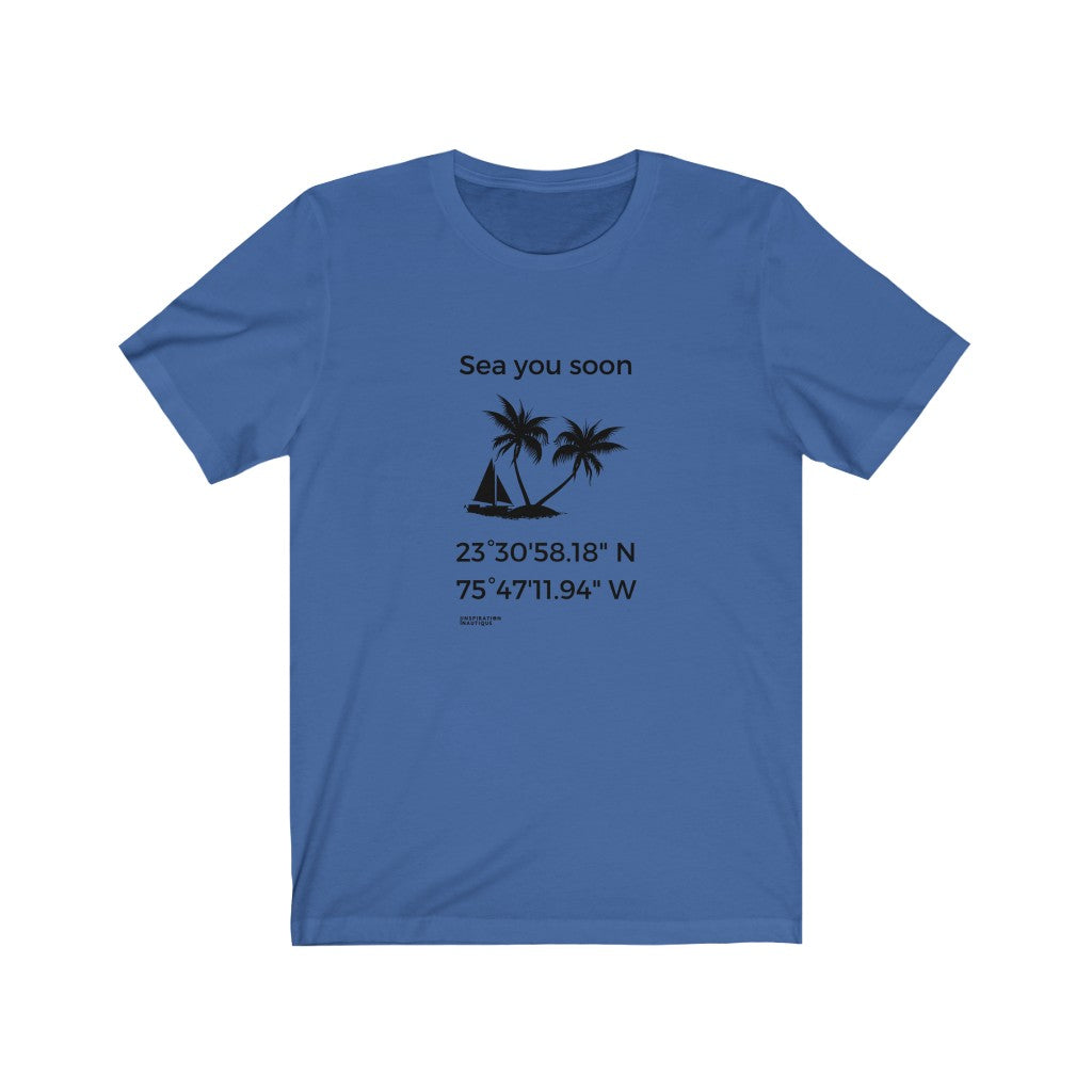 Unisex t-shirt: Sea you soon (sailboat and island) - Black visual