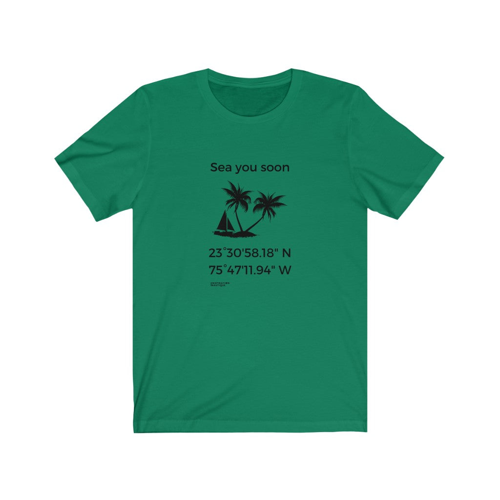 Unisex t-shirt: Sea you soon (sailboat and island) - Black visual