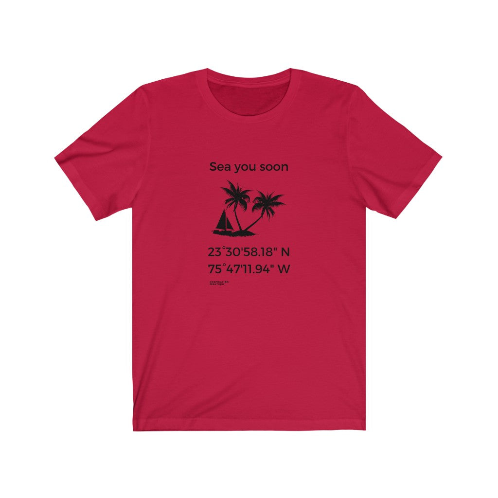 Unisex t-shirt: Sea you soon (sailboat and island) - Black visual